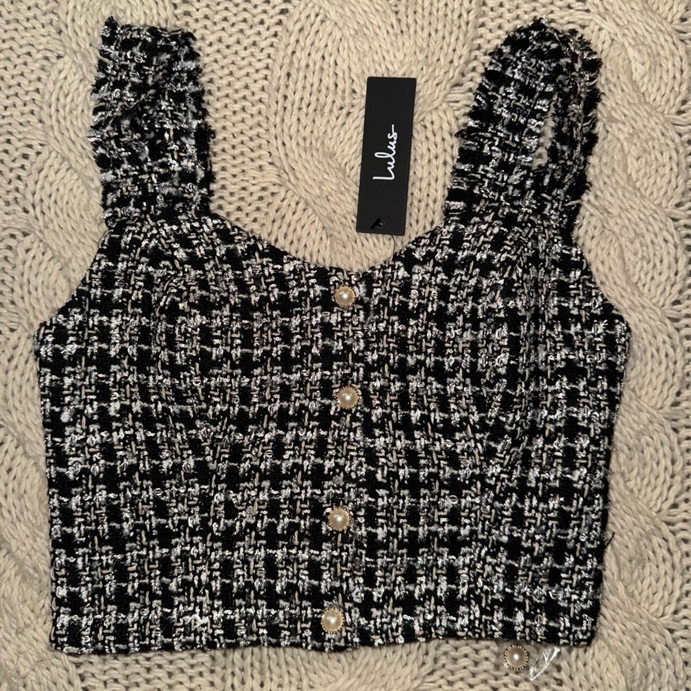 Lulu's Monochrome Tweed Crop Top new XS